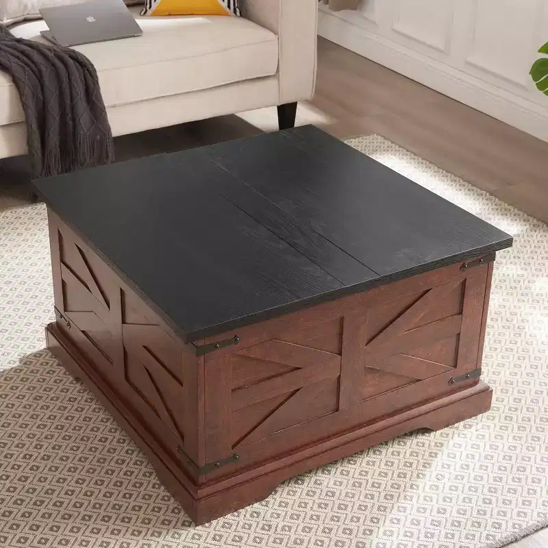 GDFStudio Alice 31.50 Square Storage Wood Coffee Table with Hinged Lift Top