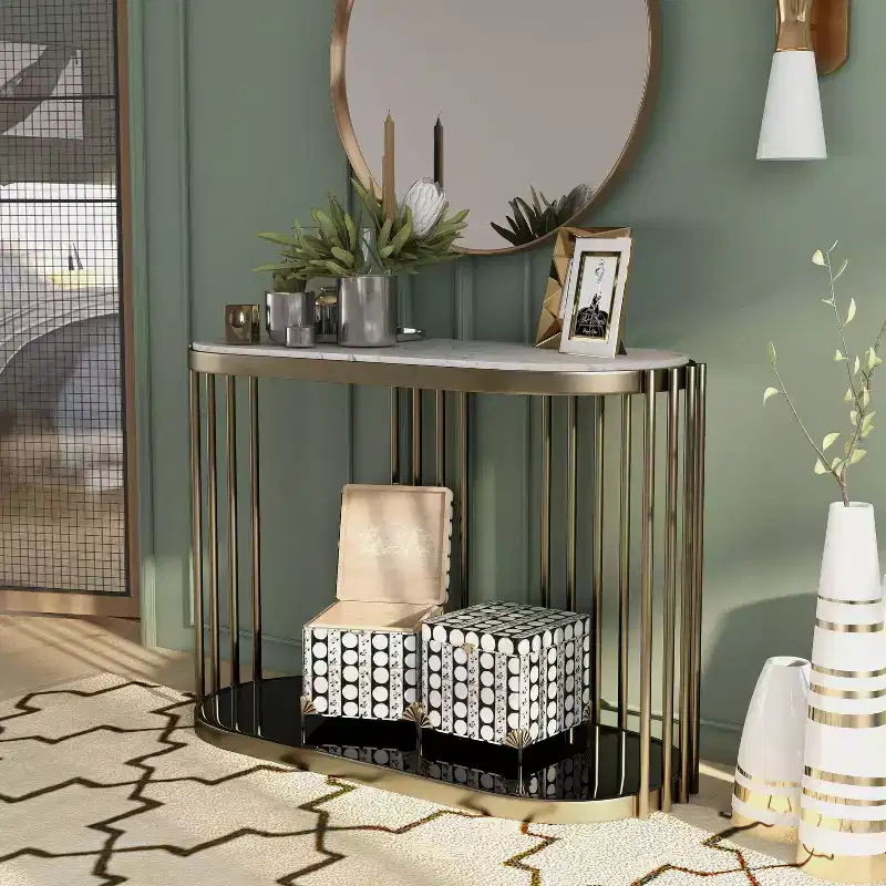 Steel and Faux Marble Entryway Console Table Antique Brass 42