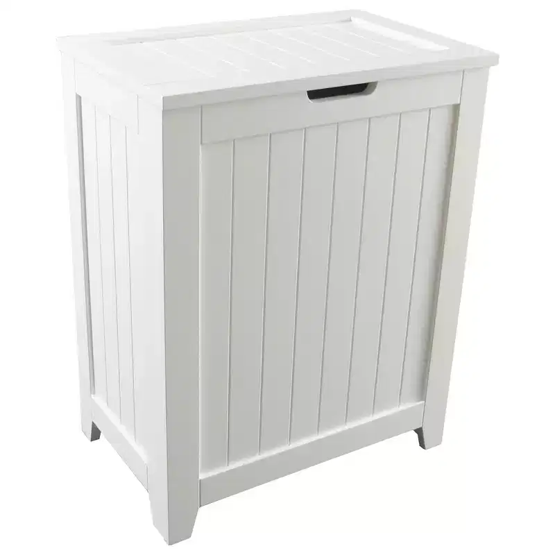 Contemporary Wooden Clothes Hamper for Bedroom and Laundry Room, White