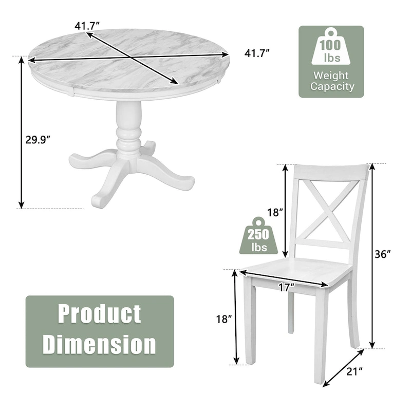 5-Piece Modern Wooden Dining Set with Round Table & Chairs