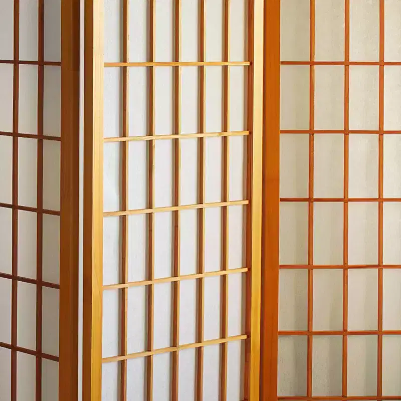 6 ft. Tall Window Pane Shoji Screen - Honey (4 Panels): Oriental Furniture, Hardwood Frame, Metal Hardware