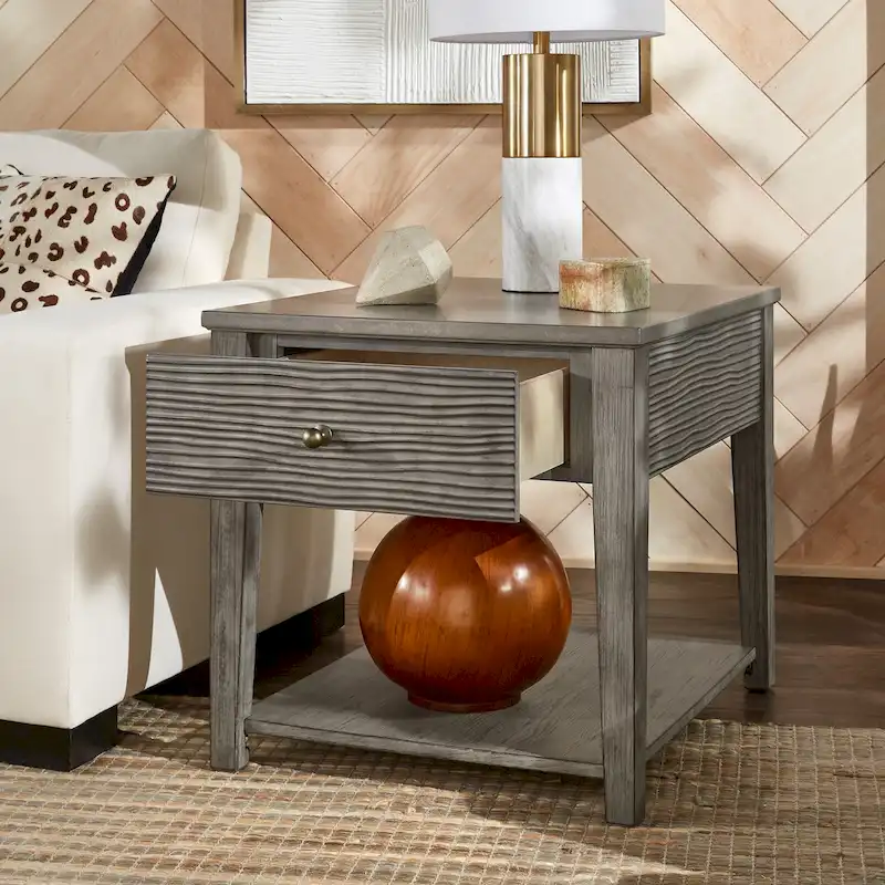 Antique Grey Finish Grey Fiber Cement End Table with Shelf