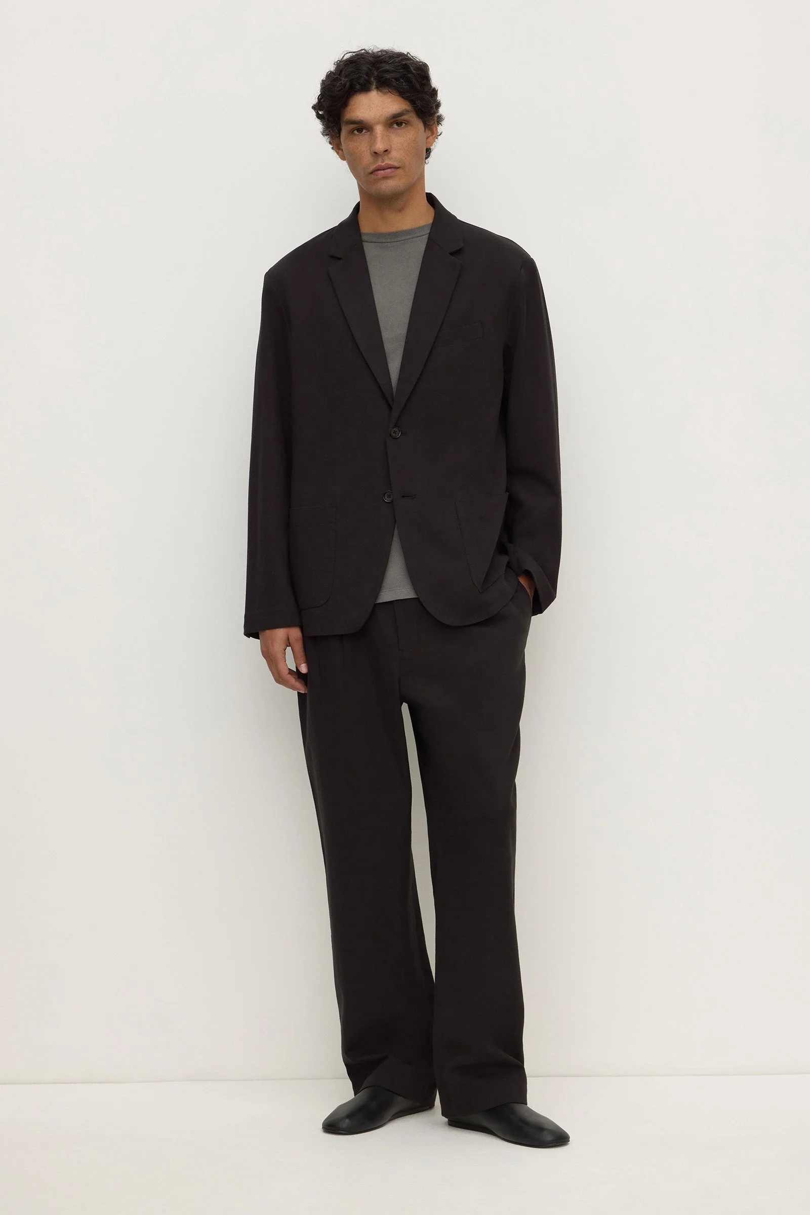 Unstructured Cotton Blend Blazer