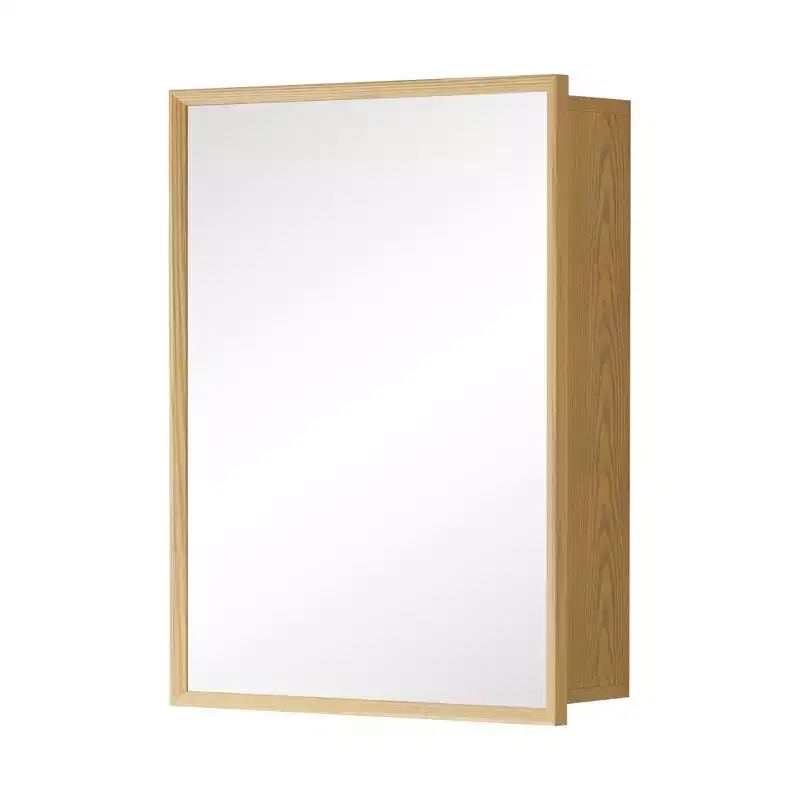 Bathroom Wall Cabinet with Mirror,Oak Wooden Storage Cabinet with Adjustable Shelves for Bathroom Organization