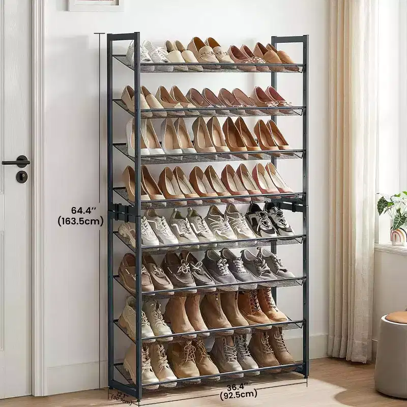 Shoe Rack, 8-Tier Shoe Organizer, Metal Shoe Storage for Garage, Entryway, Set of 2, 4-Tier Stackable Shoe Shelf
