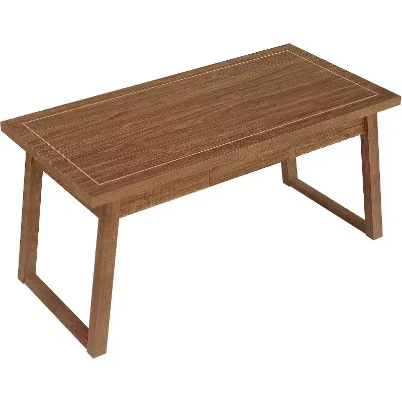 Lantine Home Office Executive Desk, 55 Inches Wood Computer Desk with Drawer, Mid-Century Study Writing Table Workstation Furniture
