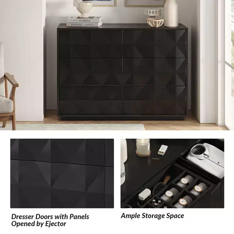 Randolf 6 - Drawer Dresser With Adjustable Feet| ART OF LIVING DESIGNS-BLACK