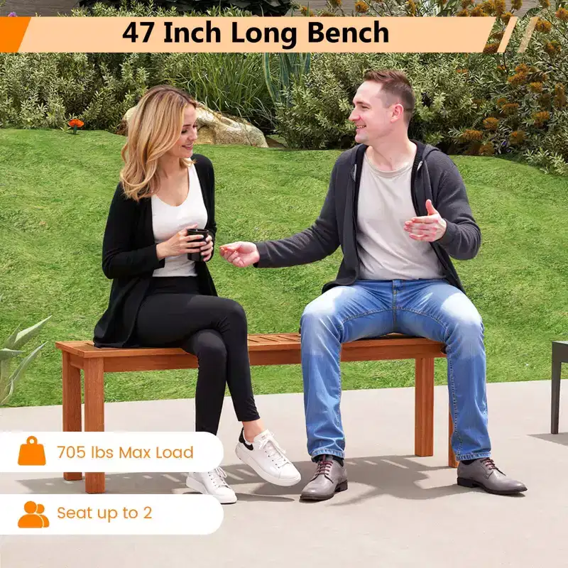 Costway 1/2 PCS 47 Inch Patio Wood Bench 2-Person Backless Bench with Slatted Seat Teak