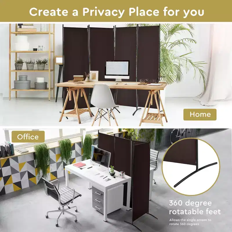 4-Panel 5.6ft Room Divider Folding Fabric Privacy Screen with Steel Frame White/Black/Brown
