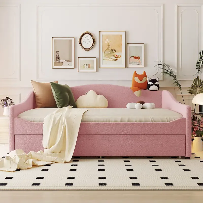 Full Teddy Fleece Daybed with Trundle and LED Lights