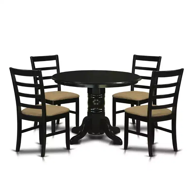 Medieval Round Dining Table Set - 5 Piece Kitchen Chairs & Table - Linen Fabric - 42 Inch