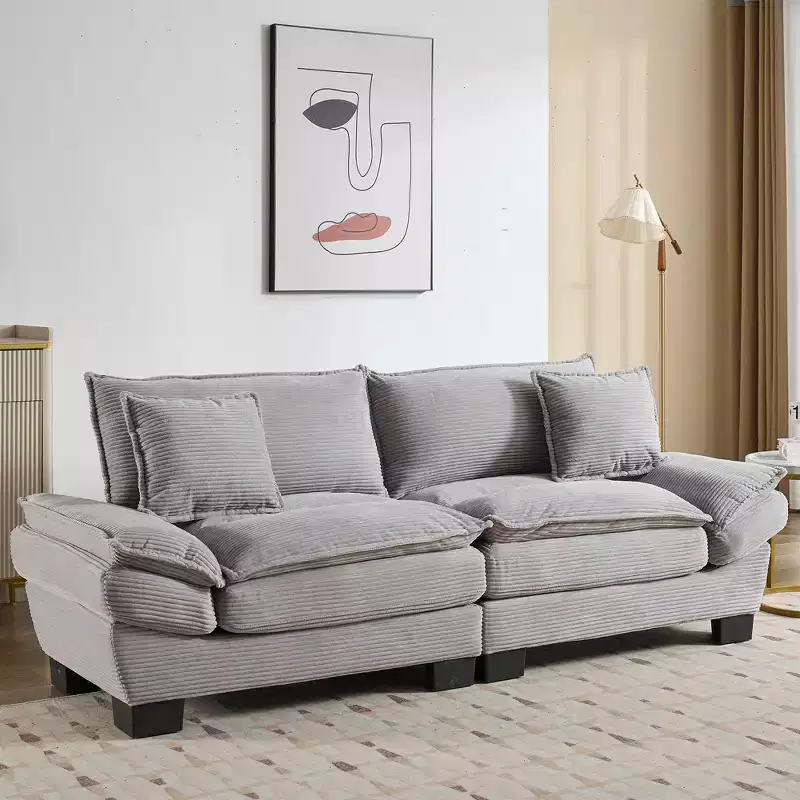 Corduroy Loveseat Sleeper Sofa with Pillows, Gray, 84