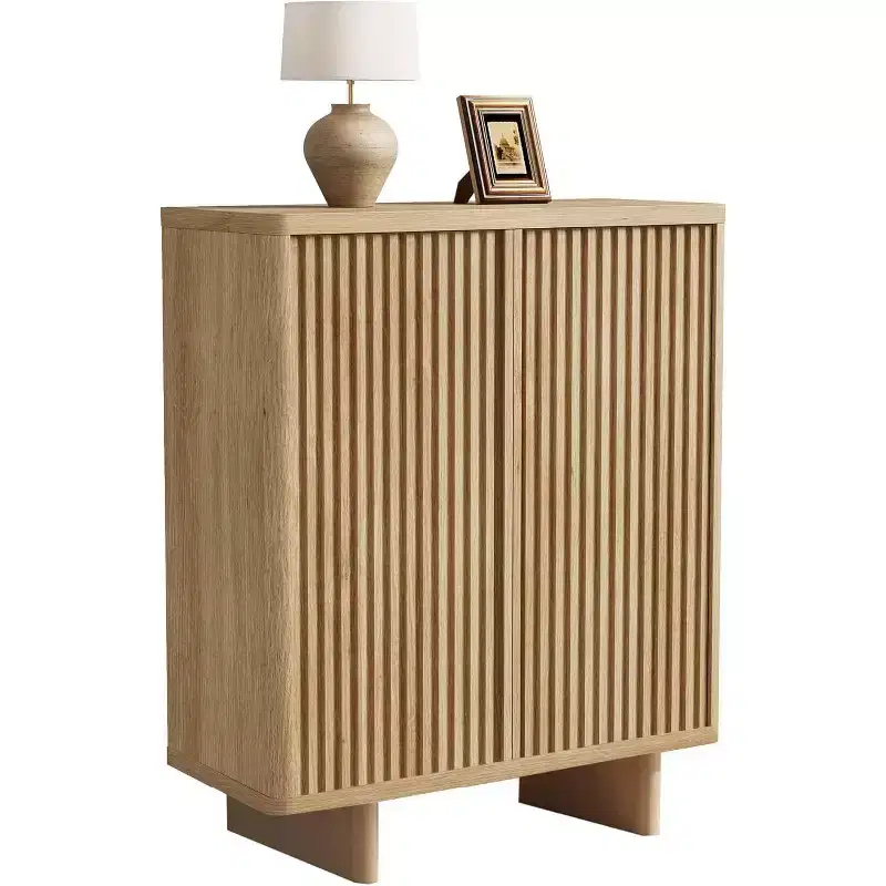 41.5 Inch Shoe Cabinet with Fluted Door, 5-Tier Storage with 4 Adjustable Shelves, Rustic Entryway Shoe Bench for Hallway