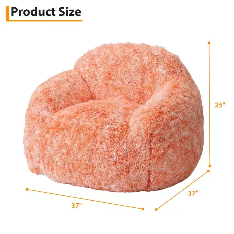 Soft faux fur beanbag with armrests  Lounge chair with foam filling, comfortable for bedroom, living room, reading & gaming  Orange