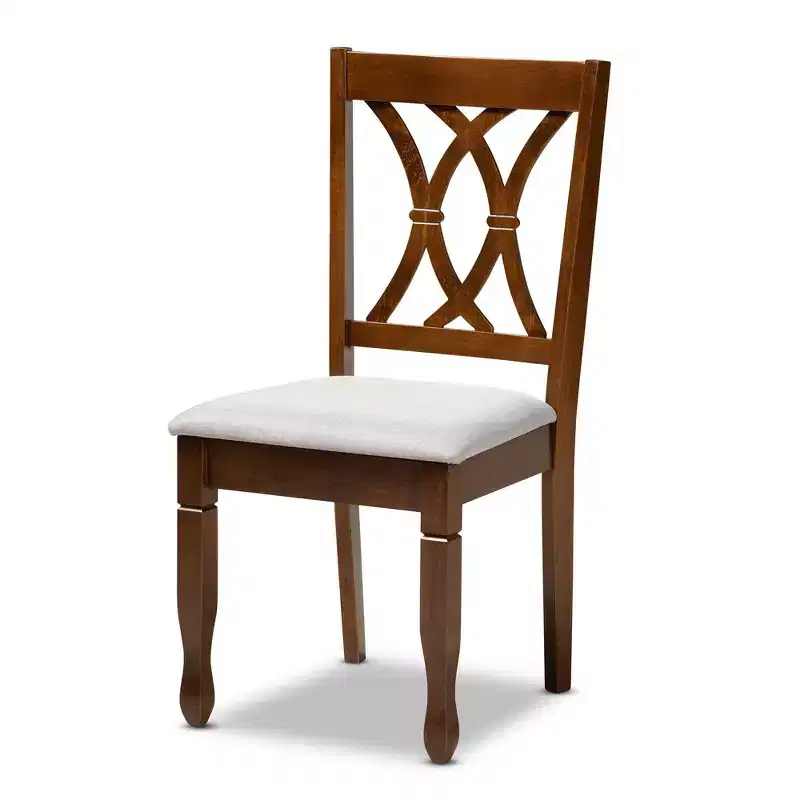 7pc Augustine Fabric Upholstered Dining Set Gray/Walnut Brown - Baxton Studio: Modern Rectangle Table, 6 Armless Chairs