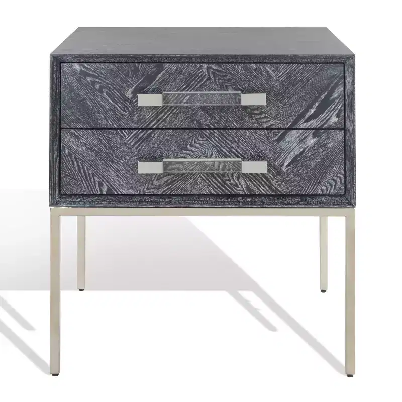 Sanford 2-Drawer Side Table - SFV3548B - Black Cerused Oak - Safavieh Couture