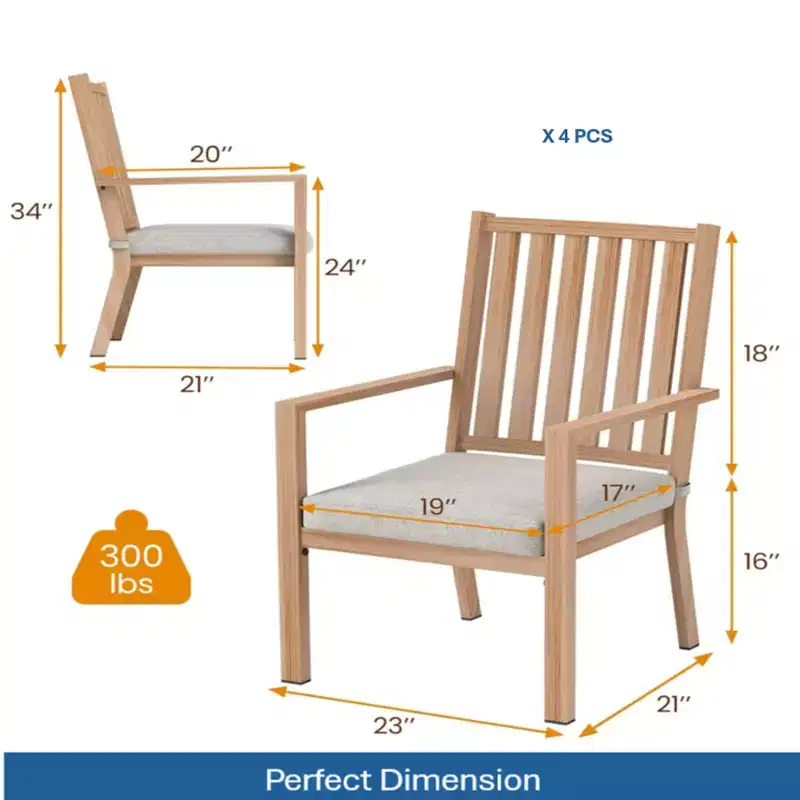 Set of 4 23 All-Weather Aluminum Patio Dining Chairs with Thick Cushions