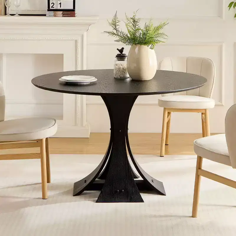 Okak Modern Round Dining Table Kitchen Table Wood Dining Table for 6 for Living Room, Cafe