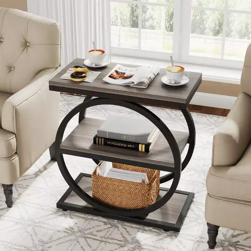 Industrial 3 Tier Sofa Side Table Slim Design Multifunctional Home Use