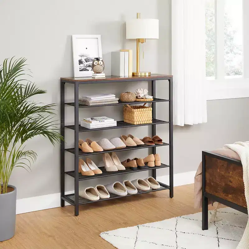 VASAGLE 6-Tier Shoe Rack, Shoe Organizer for Closet, 24-30 Pairs of Shoes, 11.8 x 39.4 x 43.3 Inches, Rustic Brown and Black