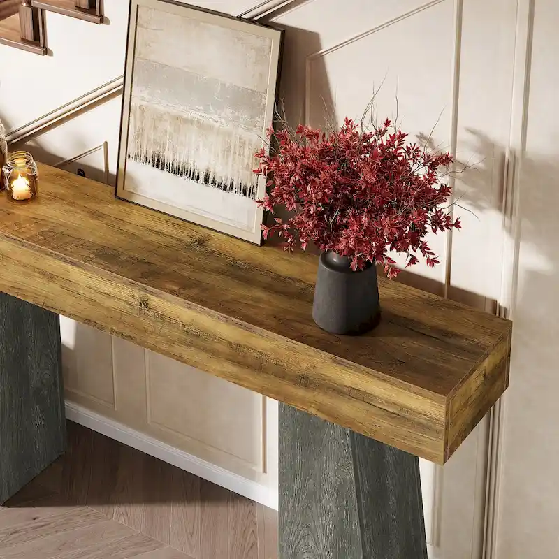 Farmhouse Entryway Table, 63-Inch Long Wooden Sofa Console TableB