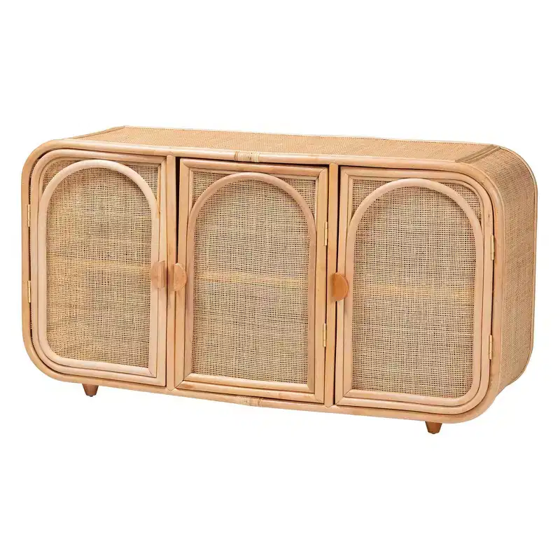 bali & pari Evania Natural Rattan 3 Door Storage Cabinet Natural