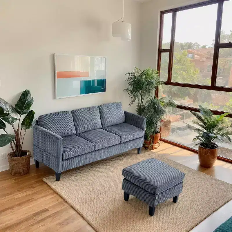 MAYEERTY L Shaped Sofa with Padded Corduroy Modern Luxury Appearance for Living Room Gray