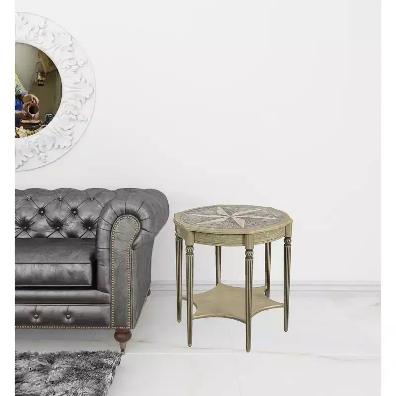 HomeRoots 28 Beige Manufactured Wood Round End Table With Shelf