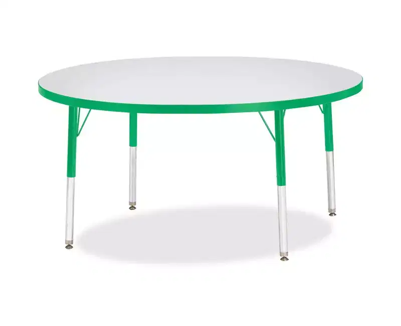 Round Laminate Classroom Table – Green, Adjustable Height, Seats 4