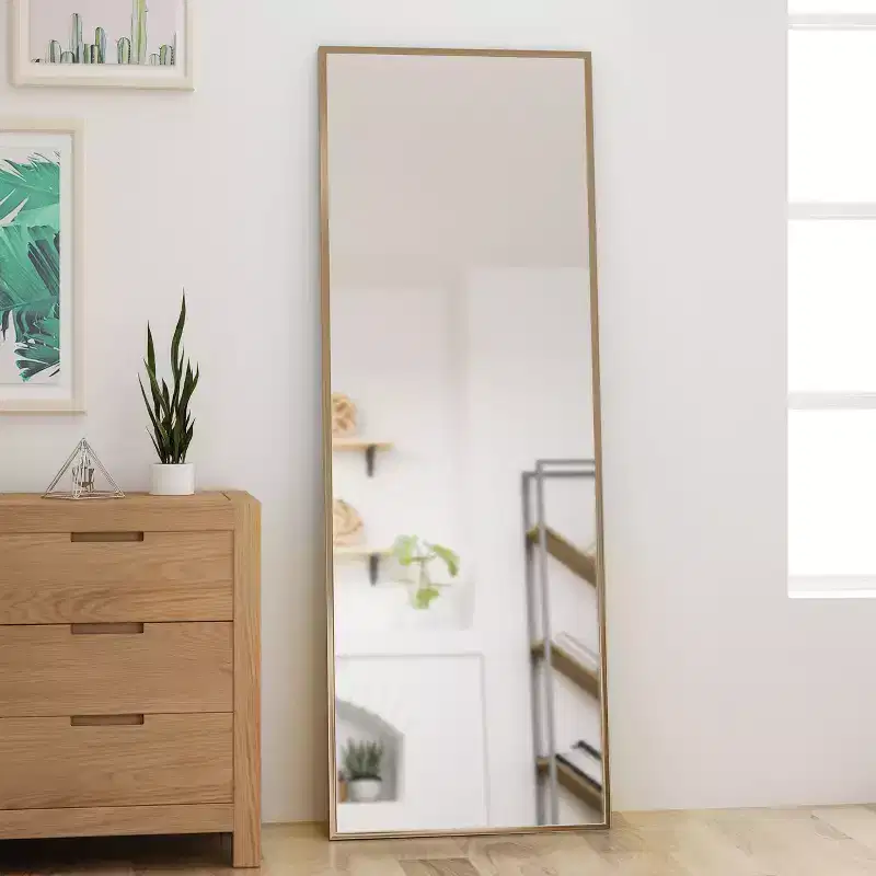 Okak 77*27.5IN Rectangular Full Body Mirror with Stainless Steel Frame, Floor Mirror with Hanging Holes, Wall Mirror for Living Room, Bedroom, Gold