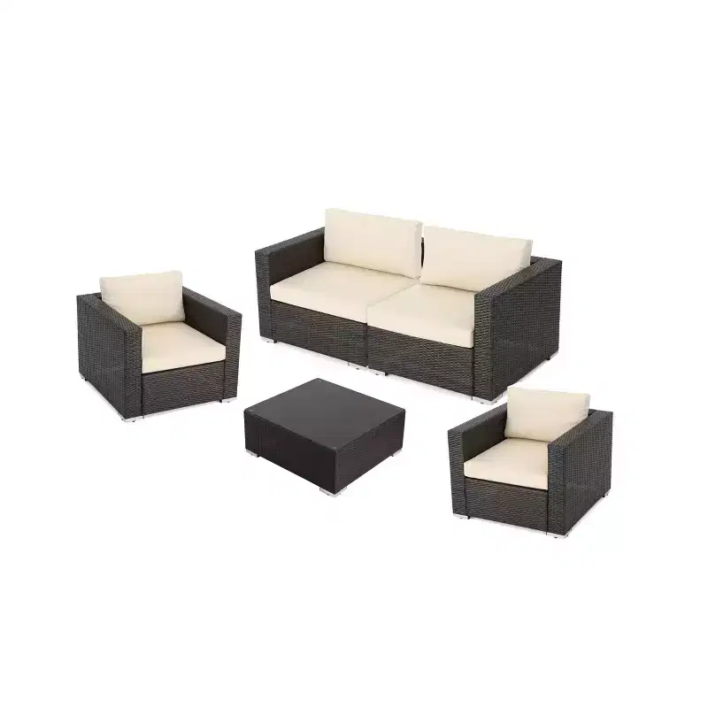 Christopher Knight Home 5pc Santa Rosa Wicker Outdoor Furniture Chat Set Multibrown/Beige