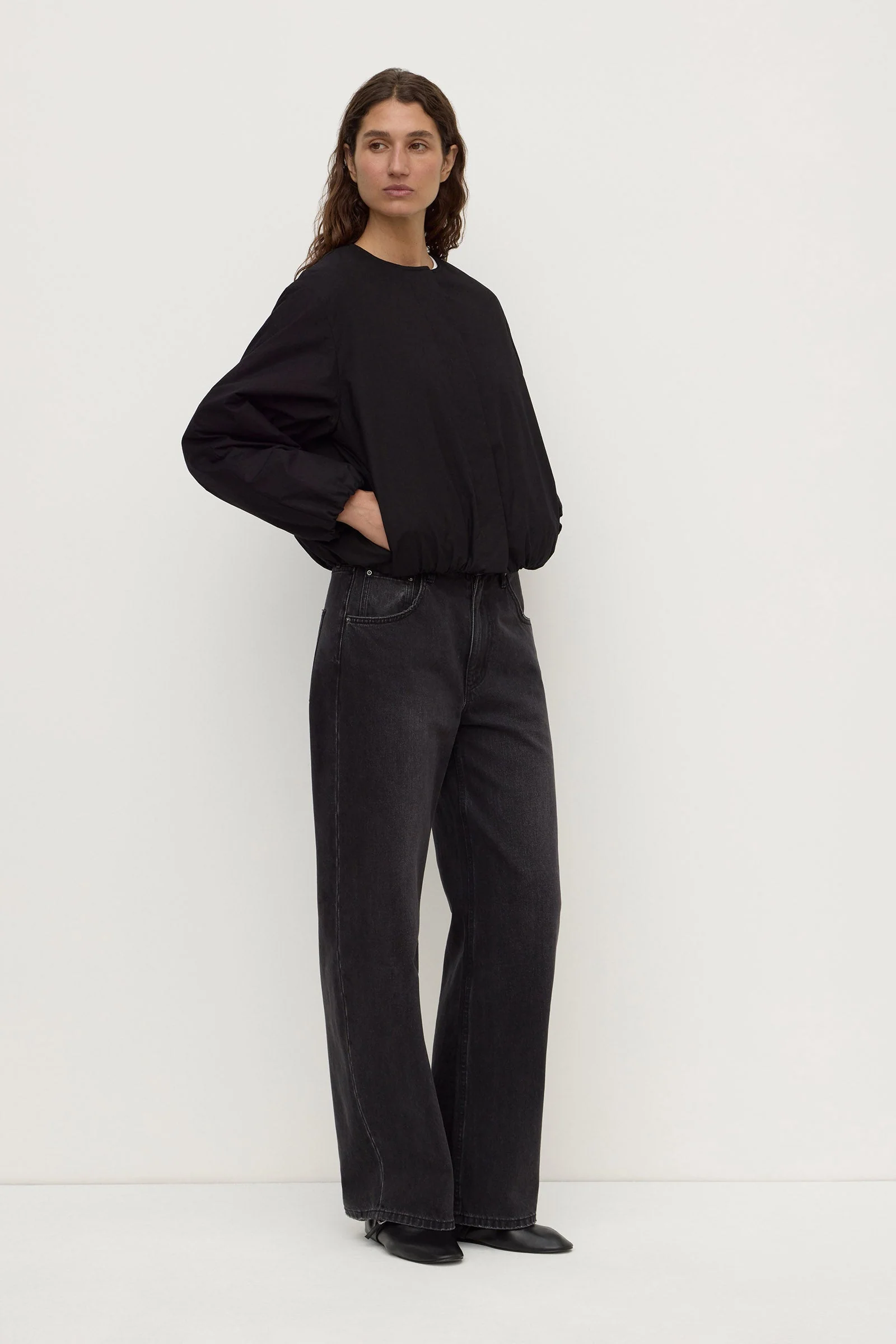 Black Padded Cotton Bomber Jacket