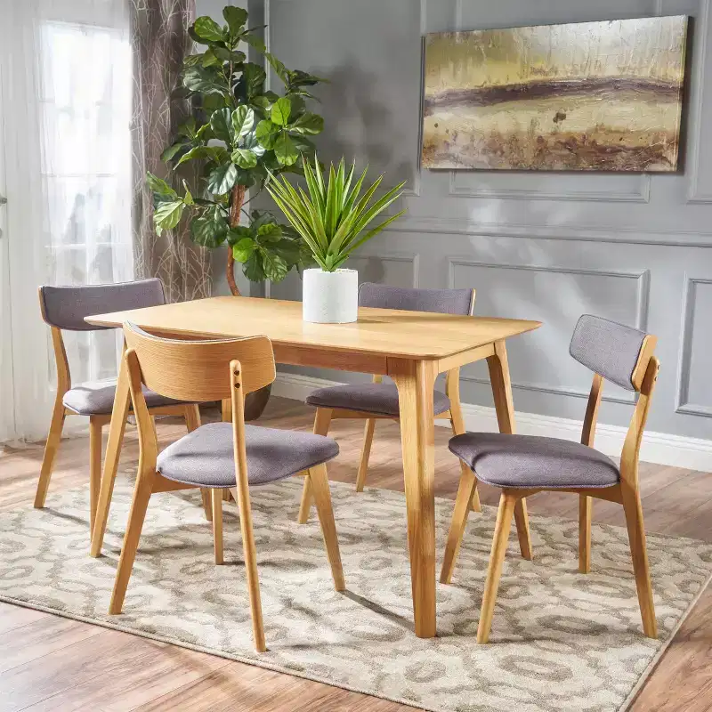 GDFStudio Leora Mid-Century Modern Wood Fabric Upholstered 5 Piece Dining Set