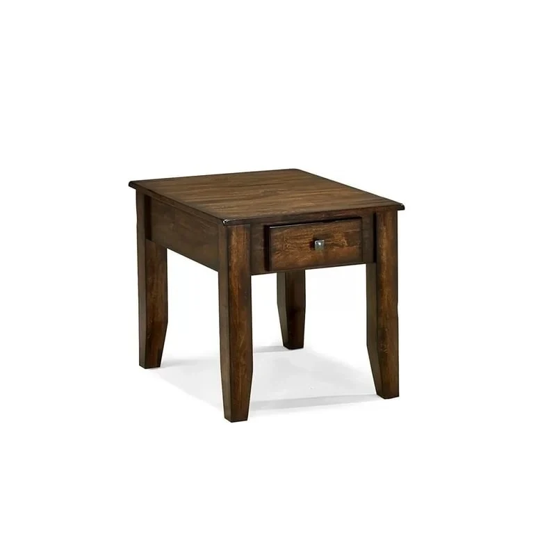 Brown Hand-Distressed Mango Wood End Table with 1 Drawer and Brushed Metal Pulls for 1 Person