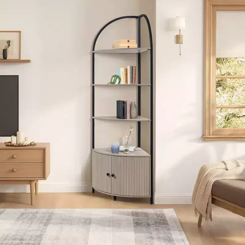 Rosary Blenn Corner Storage Shelf Stand with Cabinet