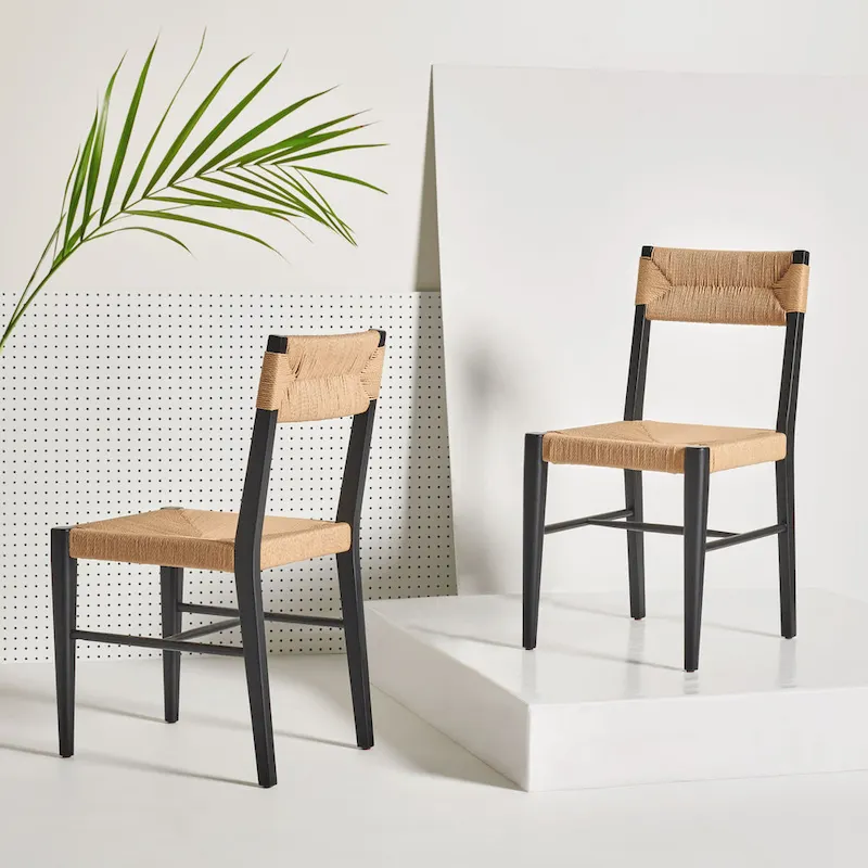 Woven Rattan Dining Chairs (Set of 2) — 16.3