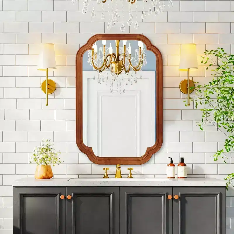 24 x 36 Wall Mirror with Solid Wood Frame, Rounded Corners, Decorative Mirror for Bathroom, Bedroom, Living Room, Entryway-Panipeachy
