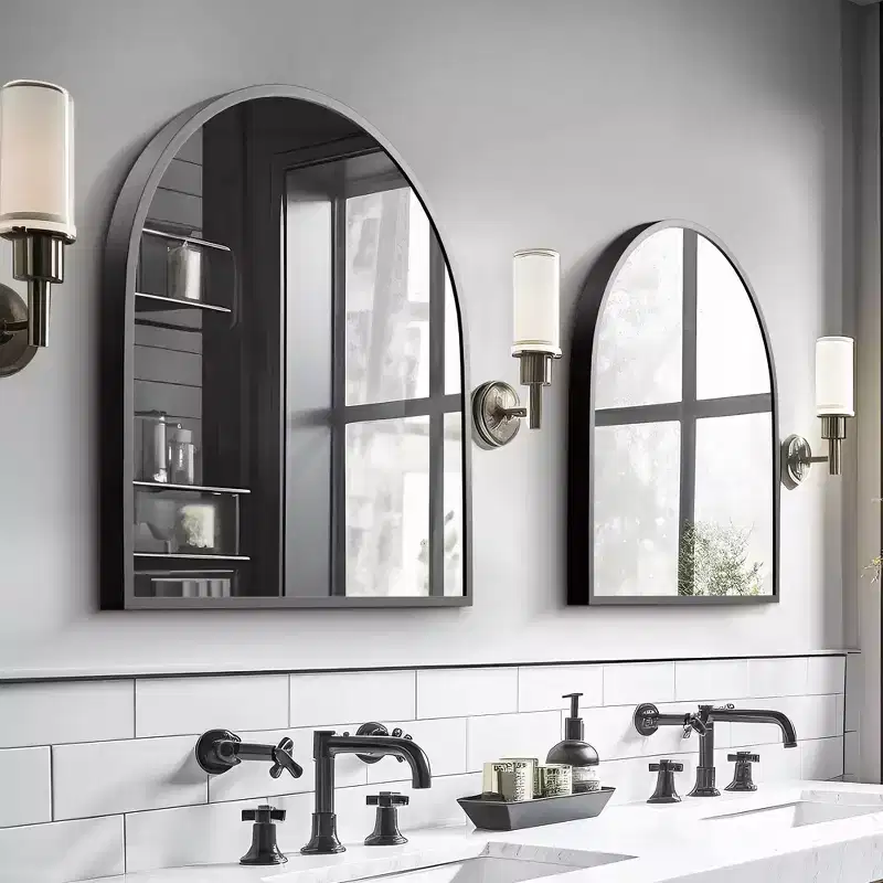 28 x 30 inch Black Wall-mounted Aluminum Straight-Edge Arch Wall Mirror Bathroom Mirror