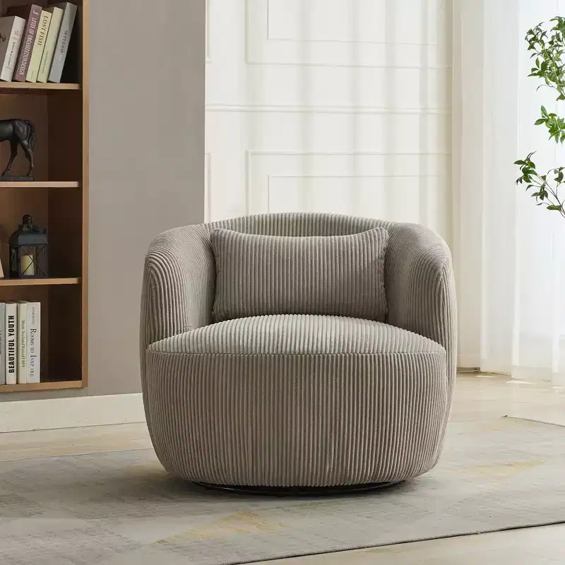 TUYOHW Modern Swivel Accent Chair with Pillow Corduroy Upholstered Barrel Chair with Armrest Lounge Cozy Accent Chairs for Living Room, Bedroom