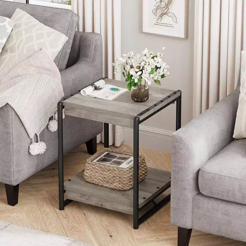 20'' Square Farmhouse End Table with 2-Tier Storage Shelf