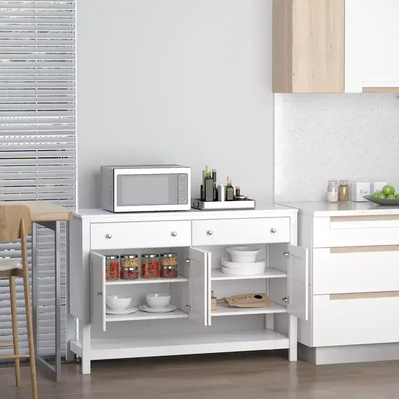 HOMCOM 47 Modern Sideboard, Buffet Cabinet, Accent Cupboard with Adjustable Shelves and Drawers, for Living Room, White