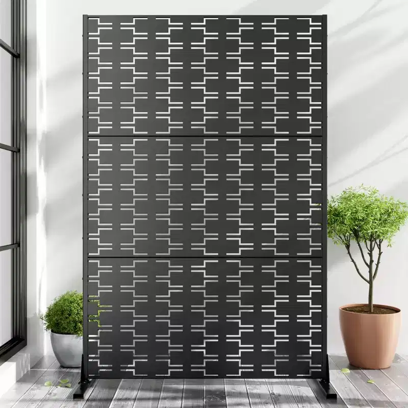 Outdoor and Indoor Privacy Screen Galvanized Steel Freestanding Decorative Black