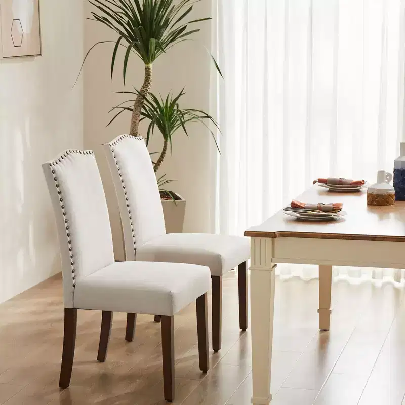 Beige/Black/Gray Retro High-Back Armless Dining Chair, Set of 2, Seats 1 per Chair