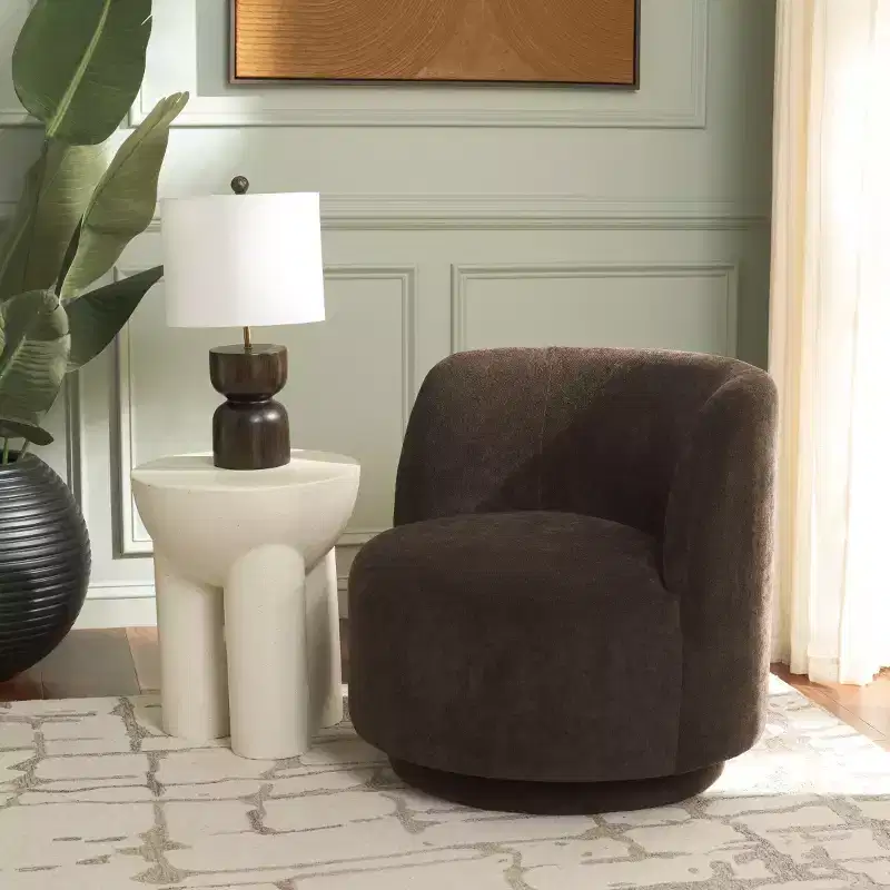 Swivel Accent Chair, Armless Linen Upholstered, 360-Degree Rotation, Wood Frame, 275LBS