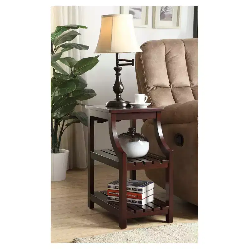 End Table with USB Ports & Shelves - 2-Tier, Plug-In Storage