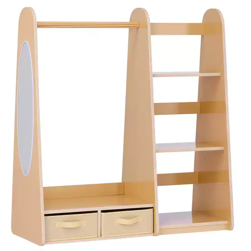 VEVOR Kids Dress Up Storage, with Mirror, Dress Up Closet, Toddler Wardrobe Closet for Little Girls, Armoire with Shelves & Bottom Tray, Natural