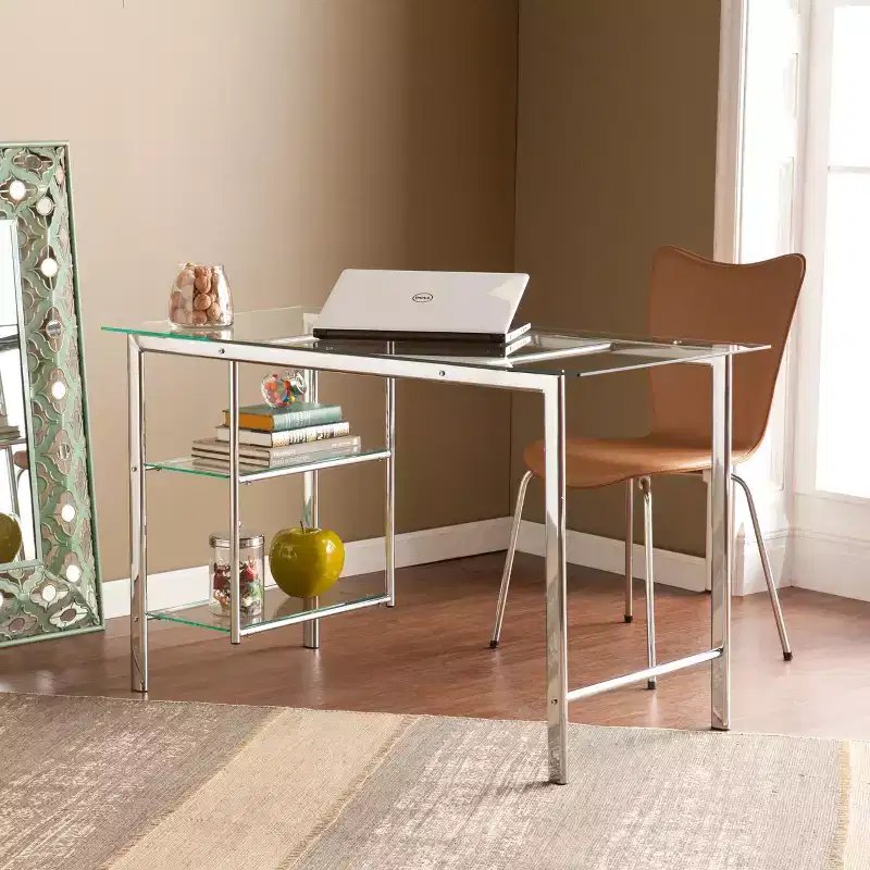 Chrome/Glass Desk Charcoal