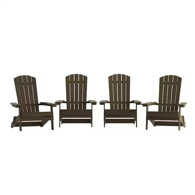 Emma and Oliver Set of 4 Indoor/Outdoor Poly Resin Folding Adirondack Chairs, All-Weather Chairs for Porch, Patio, or Sunroom