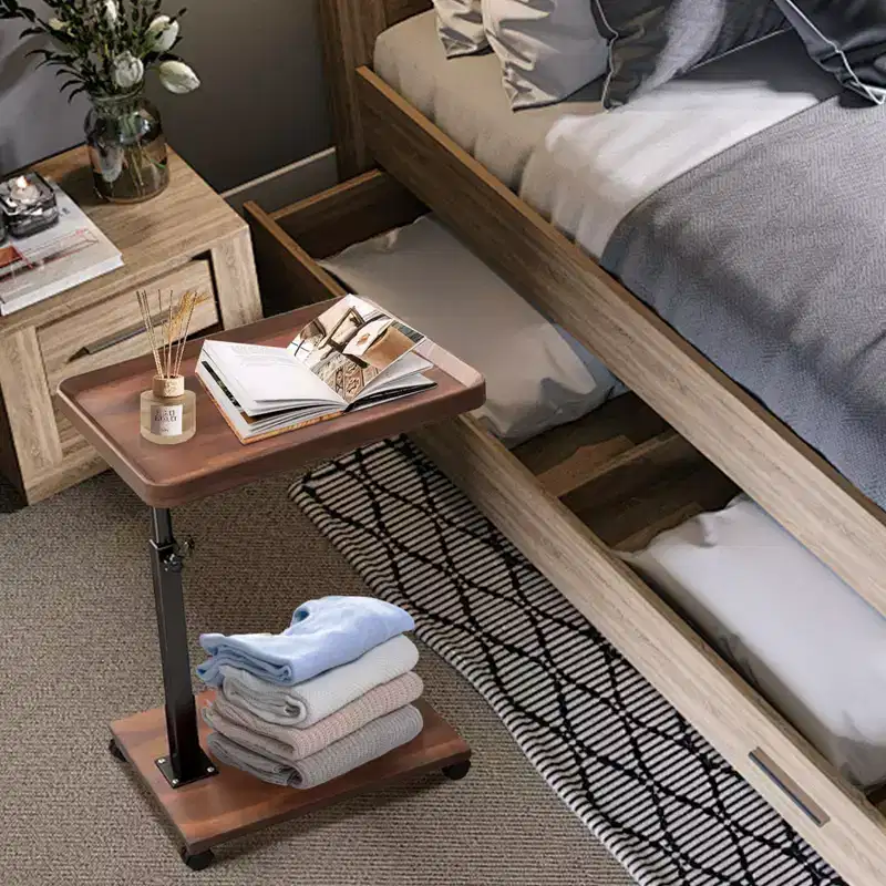 C End Table for Couch, 360 Swivel TV Tray Table, C Shaped Couch Side Table with Rotatable Top for Living Room, Bedroom, Study and Small Spaces