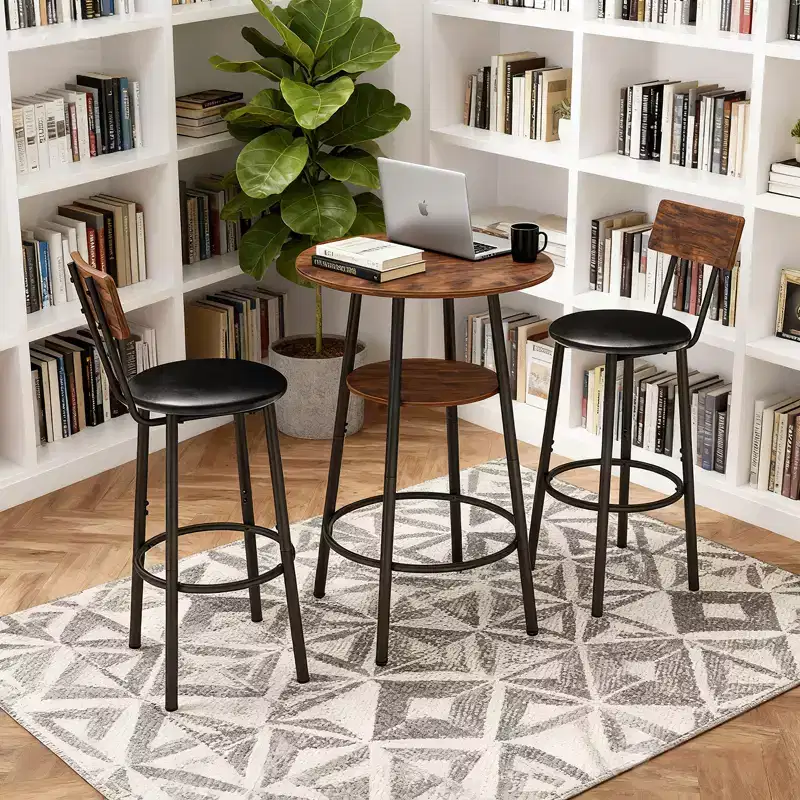 GDFStudio Hawthorne 3 Piece Faux Leather and Metal Bar Table and Chairs Set